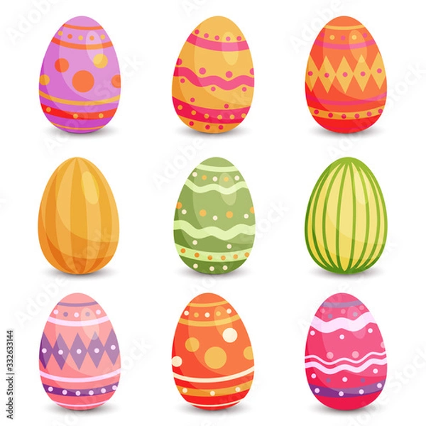 Obraz Vector illustration with easter egg icons. Happy Easter ornaments and decorative elements. Perfect for Easter cards