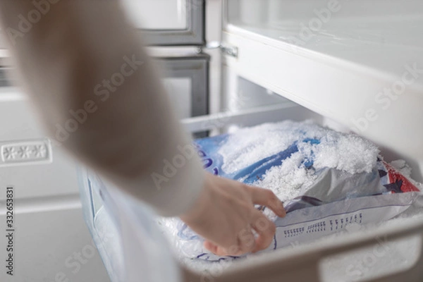 Fototapeta put ice cubes in the freezer