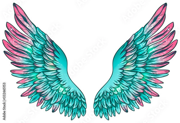 Obraz Beautiful magic glowing shiny turquoise vector wings