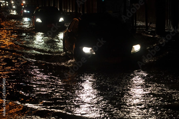 Fototapeta Flooded roads in Bangkok