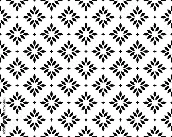 Fototapeta Flower geometric pattern. Seamless vector background. White and black ornament