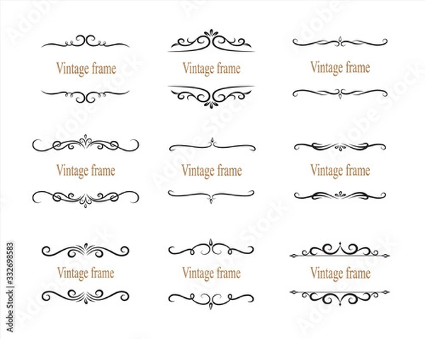 Fototapeta Hand drawn set of decorative frames, borders, page decoration calligraphic design elements. vintage vector illustration