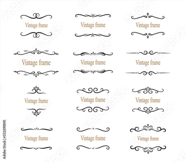 Fototapeta Hand drawn set of decorative frames, borders, page decoration calligraphic design elements. vintage vector illustration