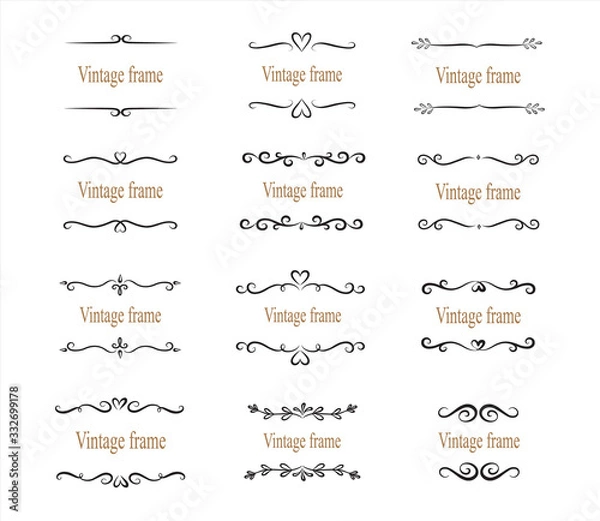 Fototapeta Hand drawn set of decorative frames, borders, page decoration calligraphic design elements. vintage vector illustration