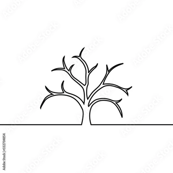 Fototapeta Vector illustration of a tree without leaves. Tree silhouette made of black lines.