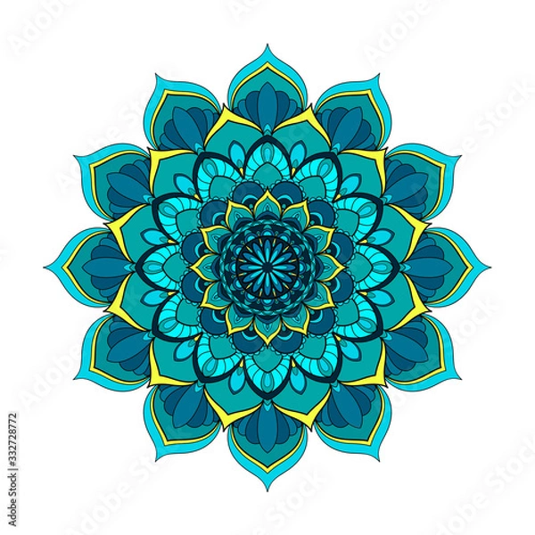 Obraz Blue and turquoise round mandala isolated on white background. Vector illustration