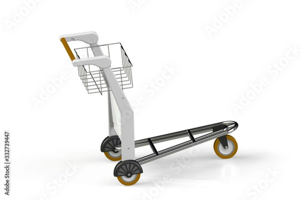 Fototapeta Trolley for luggage at the airport. Isolated on white background. 3D render.