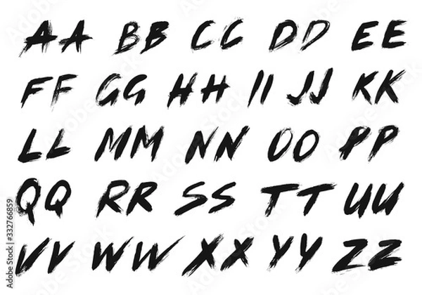 Fototapeta ABC set with alternatives. Brush Font. Alphabet from paintbrush strokes.