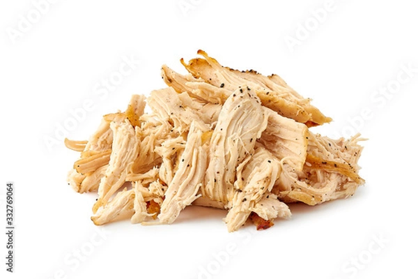 Obraz Heap of pulled chicken meat on white