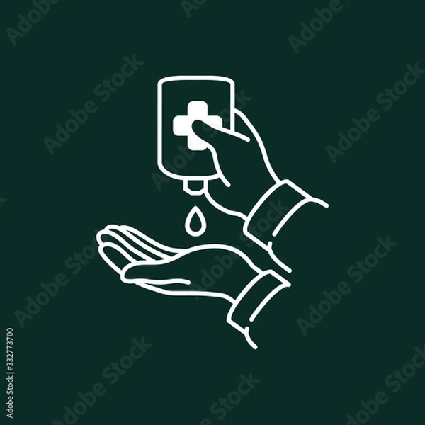Obraz hand with disinfectant, vector flat icon.
