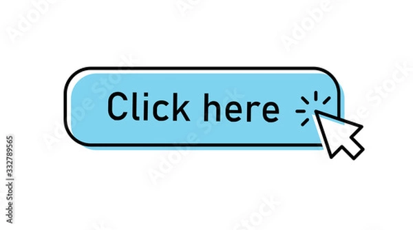 Fototapeta Click here button with arrow pointer clicking. Cursor pointer.