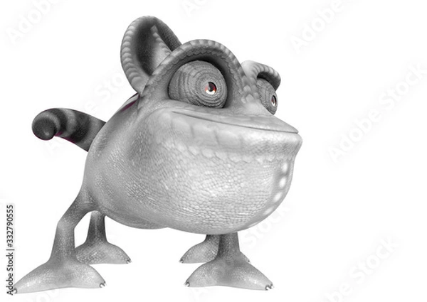 Fototapeta chameleon cartoon is happy in a white background side view