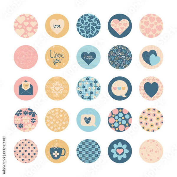 Fototapeta Collage and love flat block style icon set vector design