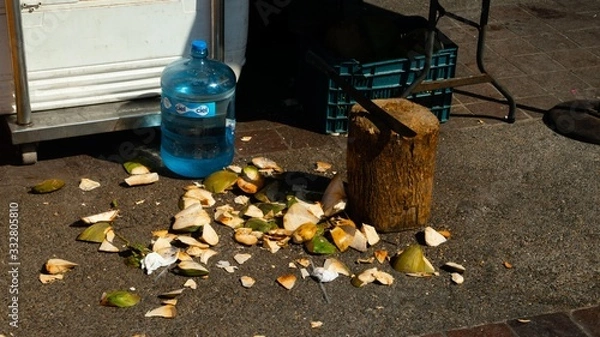 Obraz Coconut Chopping Station on the malecon in Puerto Vallarta Mexico