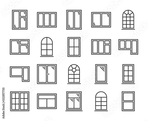 Obraz Windows icons. Windows frames line icon set. Vector illustration. Editable stroke.