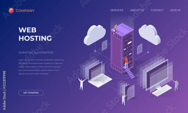 Fototapeta Landing page for cloud web hosting