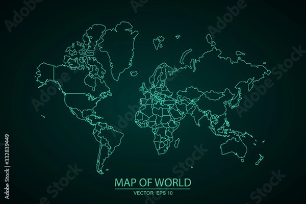 Fototapeta Template world map, planet earth, silhouettes of continents and Islands, vector High detail world map isolated on white background, high resolution. - Vector