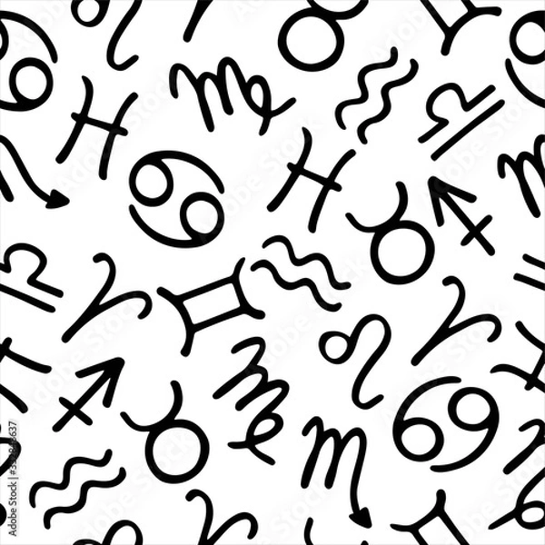 Obraz Zodiak seamless pattern. Hand drawn horoscope elements