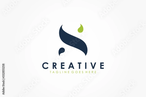 Fototapeta Blue Green Initial Letter S Logo. Wavy Shape with Water Drop Combination isolated on White Background. Flat Vector Logo Design Template Element.