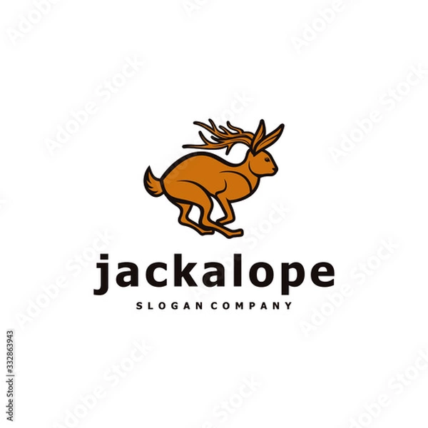 Fototapeta Jackalope Run Animal Symbol Graphic Character Mascot Logo Design Silhoutte