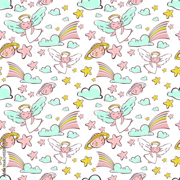 Obraz  childish seamless pattern. angels in the sky
