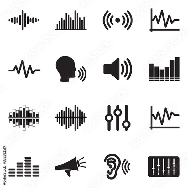 Fototapeta Sound And Volume Icons. Black Flat Design. Vector Illustration.