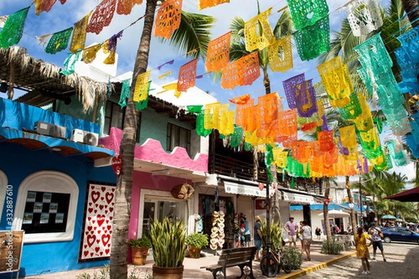 Obraz Colourful Mexican flags decorating the town of Sayulita, Mexico