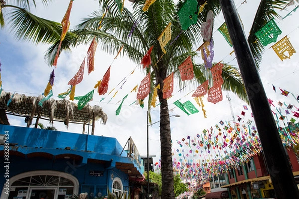 Obraz Colourful Mexican flags decorating the town of Sayulita, Mexico