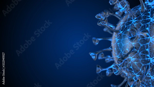 Obraz Corona COVID-19 Alert SOS. Pandemic bacteria pathogen medical health risk, immunology, virology, epidemiology concept. Microscope virus cell. 3D illustration