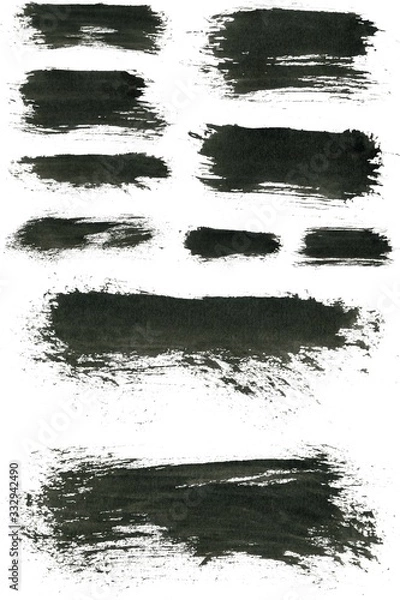 Fototapeta Brush paint strokes. Texture brushes and modern grunge brush lines. Ink brush artistic design element for frame design. Isolated elements set. Rough smears and stains