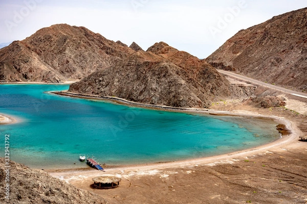 Fototapeta Scenic view of the Fjord Bay in Aqaba Gulf, Taba, Egypt.