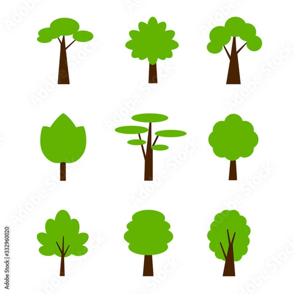 Fototapeta Green trees symbol. Vector icons on white background.