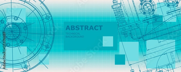Fototapeta Mechanical instrument making. Abstract engineering drawing. Engineering technological wallpaper