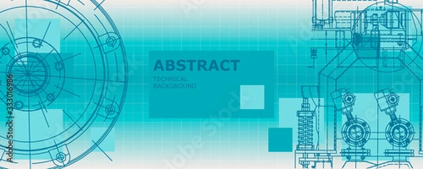 Fototapeta Mechanical instrument making. Abstract engineering drawing. Engineering technological wallpaper