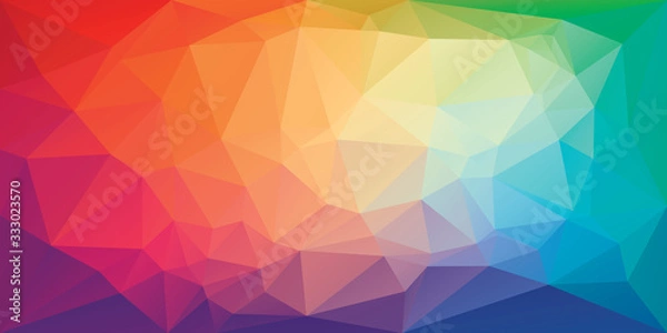 Obraz Low poly triangular background in bright rainbow colors. Colorful polygonal banner template. Multicolor backdrop in origami style. Vector eps8 illustration with irregular triangles.