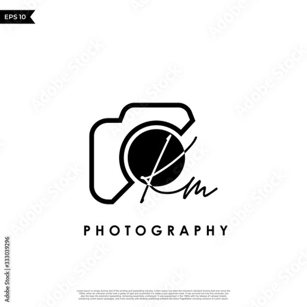 Fototapeta Initial Letter KM with camera. Logo photography simple luxury vector.