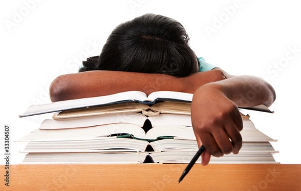 Fototapeta Tired of homework studying