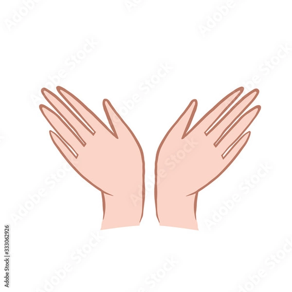 Fototapeta Hands. Vector color sketch of hands. Two palms. Human hands. Logo with hands. Hands in flat style