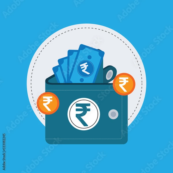Fototapeta Vector Wallet and Money Rupee Icon