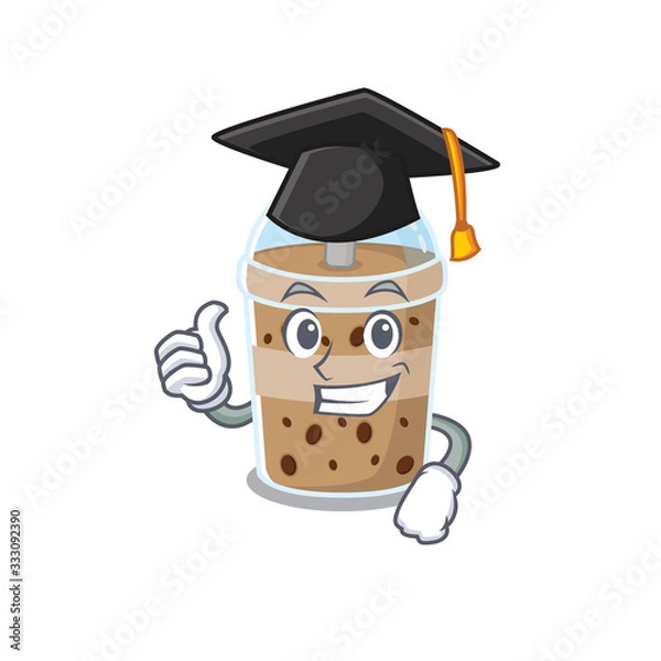 Fototapeta A picture of chocolate bubble tea with black hat for graduation ceremony