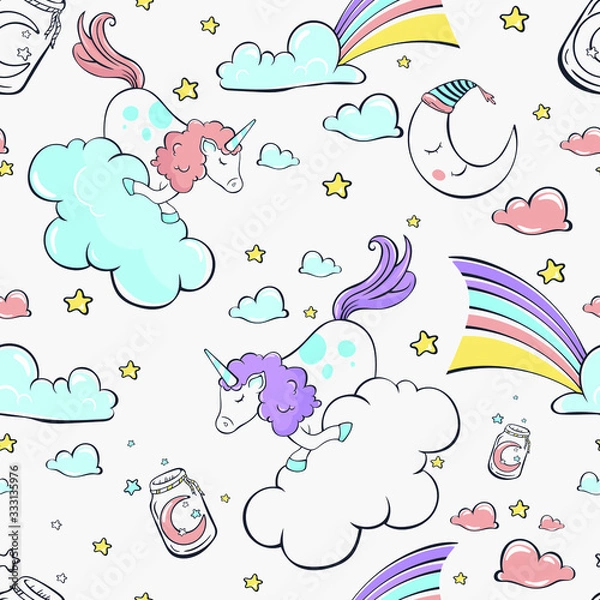 Fototapeta  childish seamless pattern. unicorns. night sky