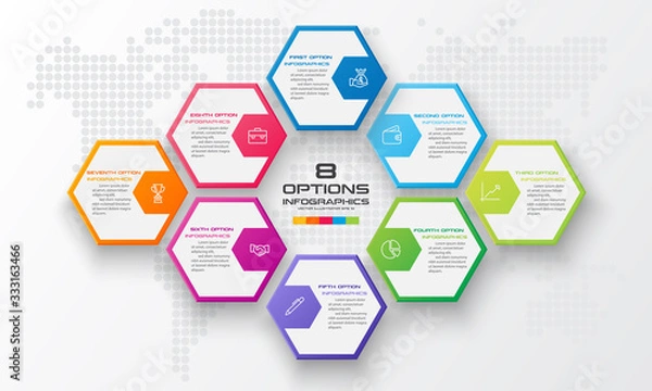 Fototapeta Abstract business infographics template with 8 hexagon in white color background