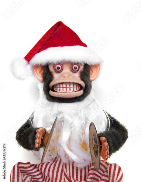 Obraz Vintage mechanical monkey toy with santa hat and beard