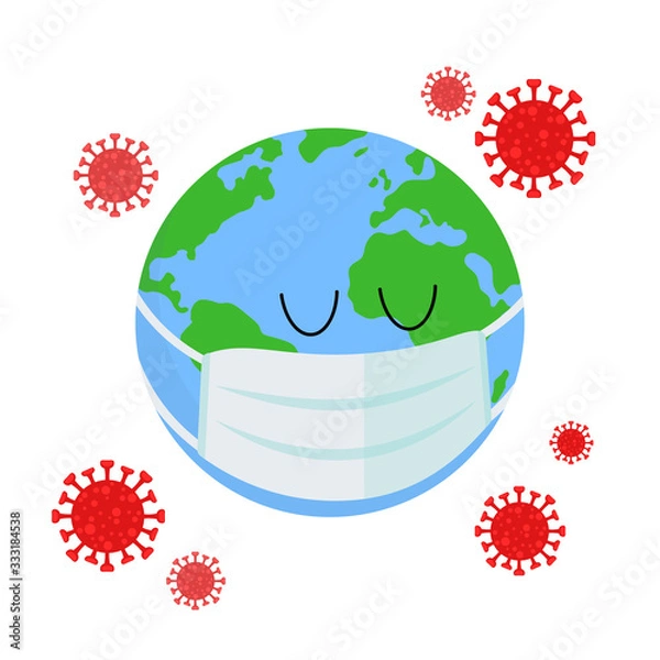 Fototapeta Planet Earth in a medical mask is protected from the virus. COVID-19. Outbreak of coronavirus infection. Pandemic. World problem. Vector illustration in a flat style isolated on white background.
