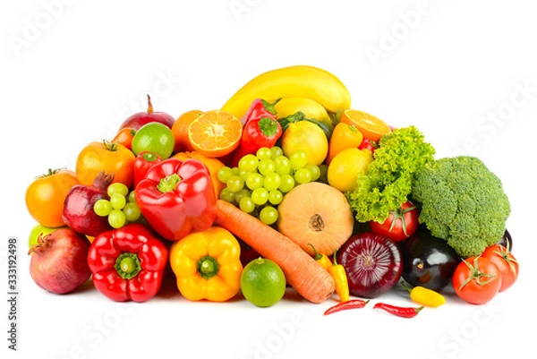 Fototapeta Big collection delicious wholesome fruits and vegetables isolated on white
