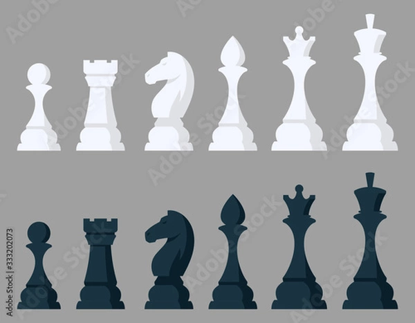 Obraz Set of chess pieces. Black and white objects in cartoon style.