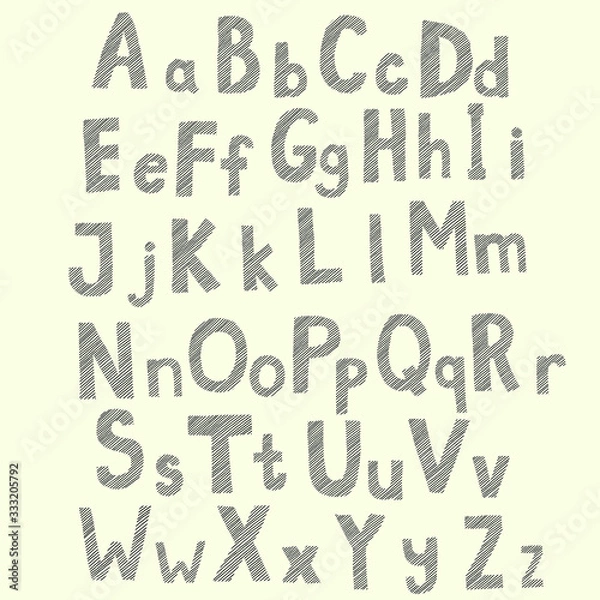 Obraz Stylized English alphabet with uppercase and lowercase letters. Hatching technique. English letters, font, letters