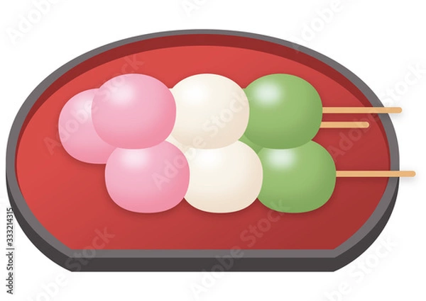 Fototapeta 三色団子と赤いお盆のセット