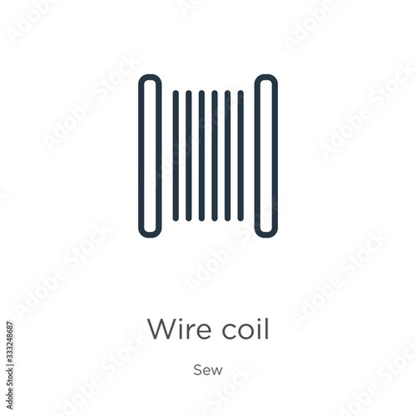 Fototapeta Wire coil icon. Thin linear wire coil outline icon isolated on white background from sew collection. Line vector sign, symbol for web and mobile