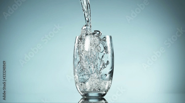 Fototapeta Freeze motion of pouring water into glass